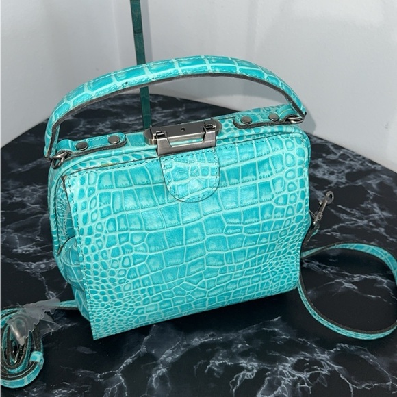 PATRICIA NASH Nela Satchel Blue Leather Crossbody Bag AUTHENTIC -Broken Latch - Picture 3 of 9